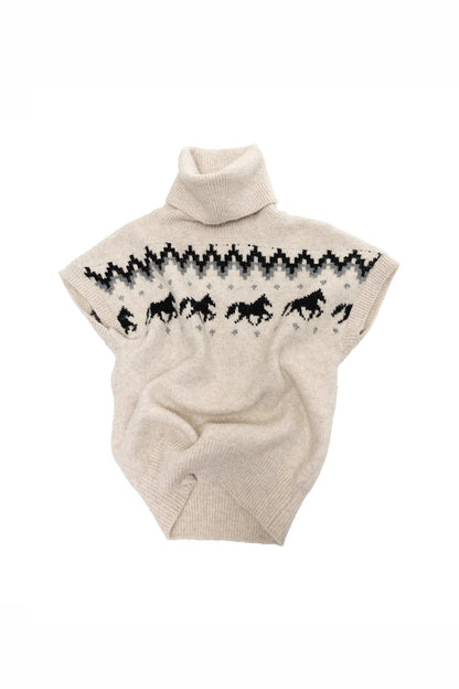 Fair Isle Pony Jacquard Turtleneck Knit Sweater
