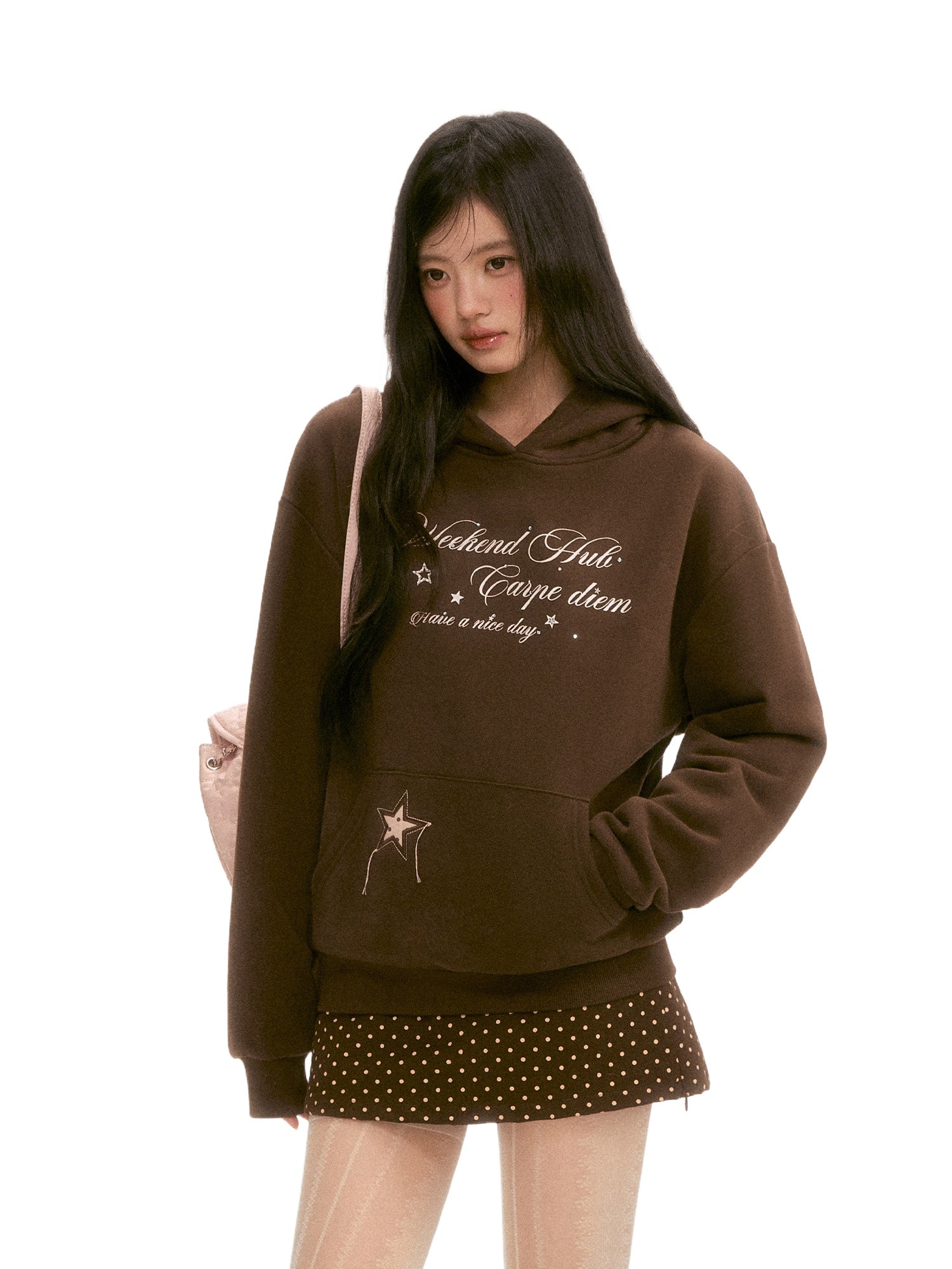 Brown Rhinestone Letter Hoodie