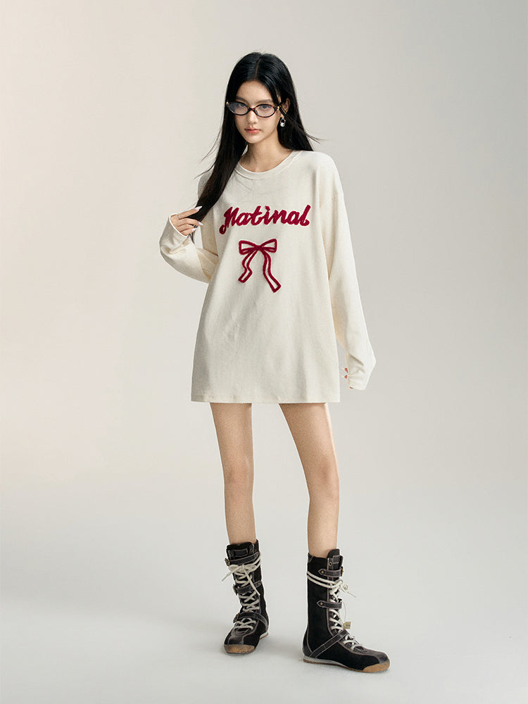 Off-white &amp; Purple Bow Embroidered Crewneck T-Shirt