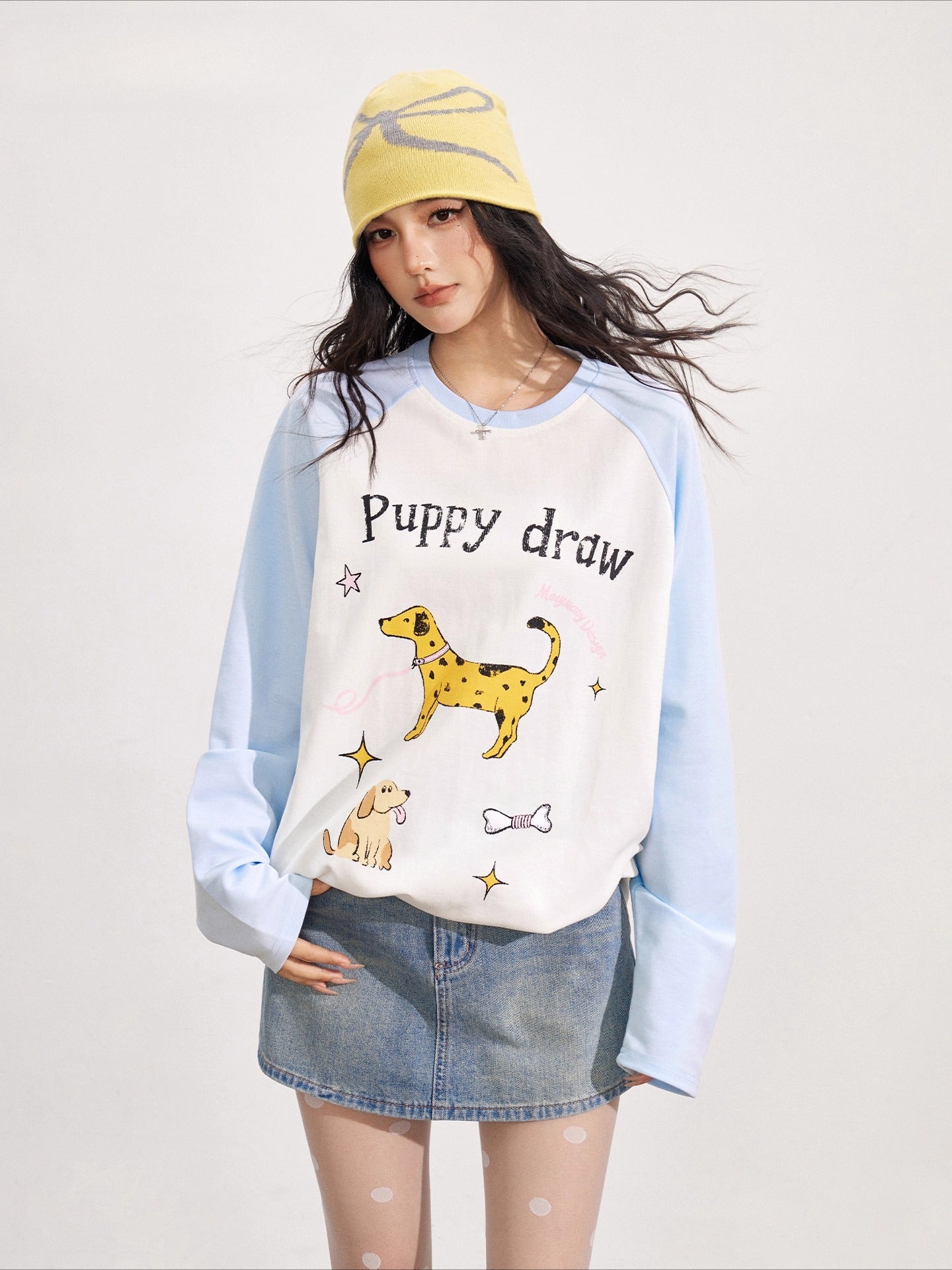 Cartoon Dog Graffiti Long-Sleeve T-shirt