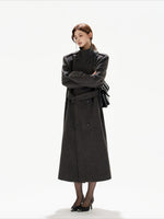 Black Wide-Shoulder Wool Coat