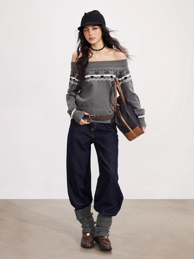 Fair Isle Off-Shoulder Sweater