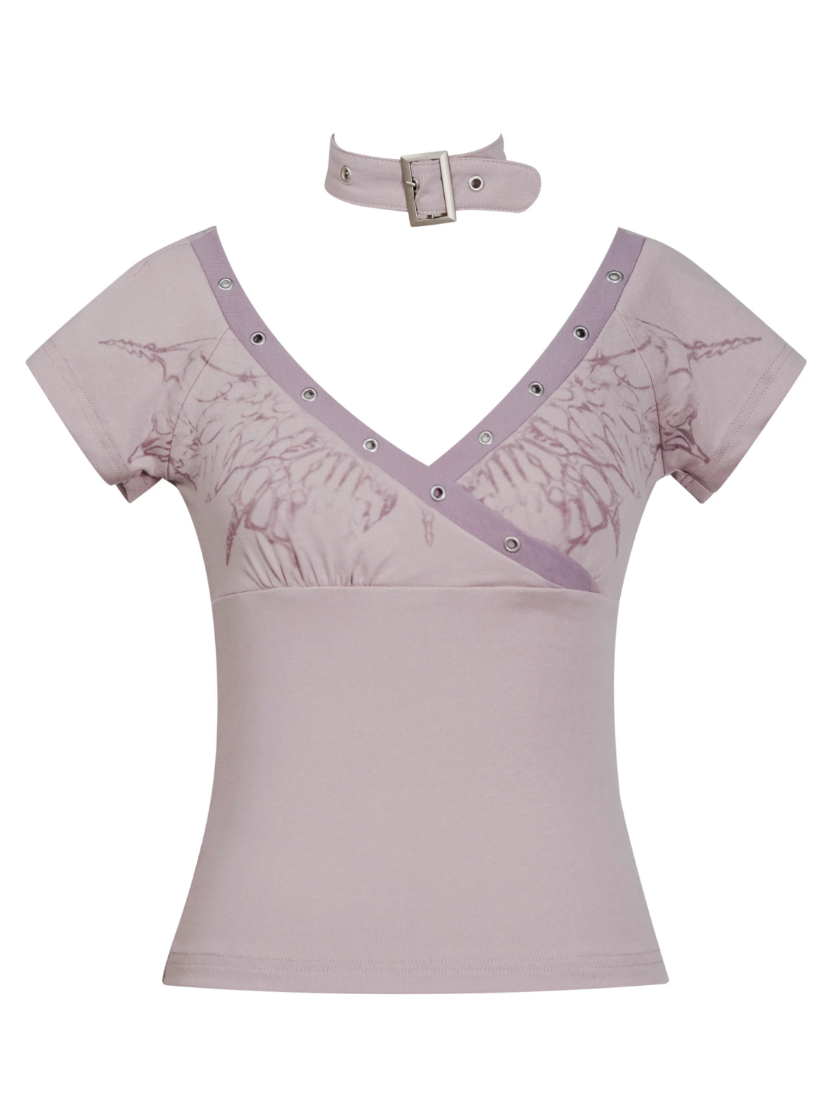 Butterfly Print Cross Neck T-Shirt