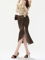 Retro Leopard Ruffle Slit Fishtail Skirt