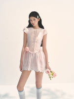 Pink Embroidered Waist - cinched Dress