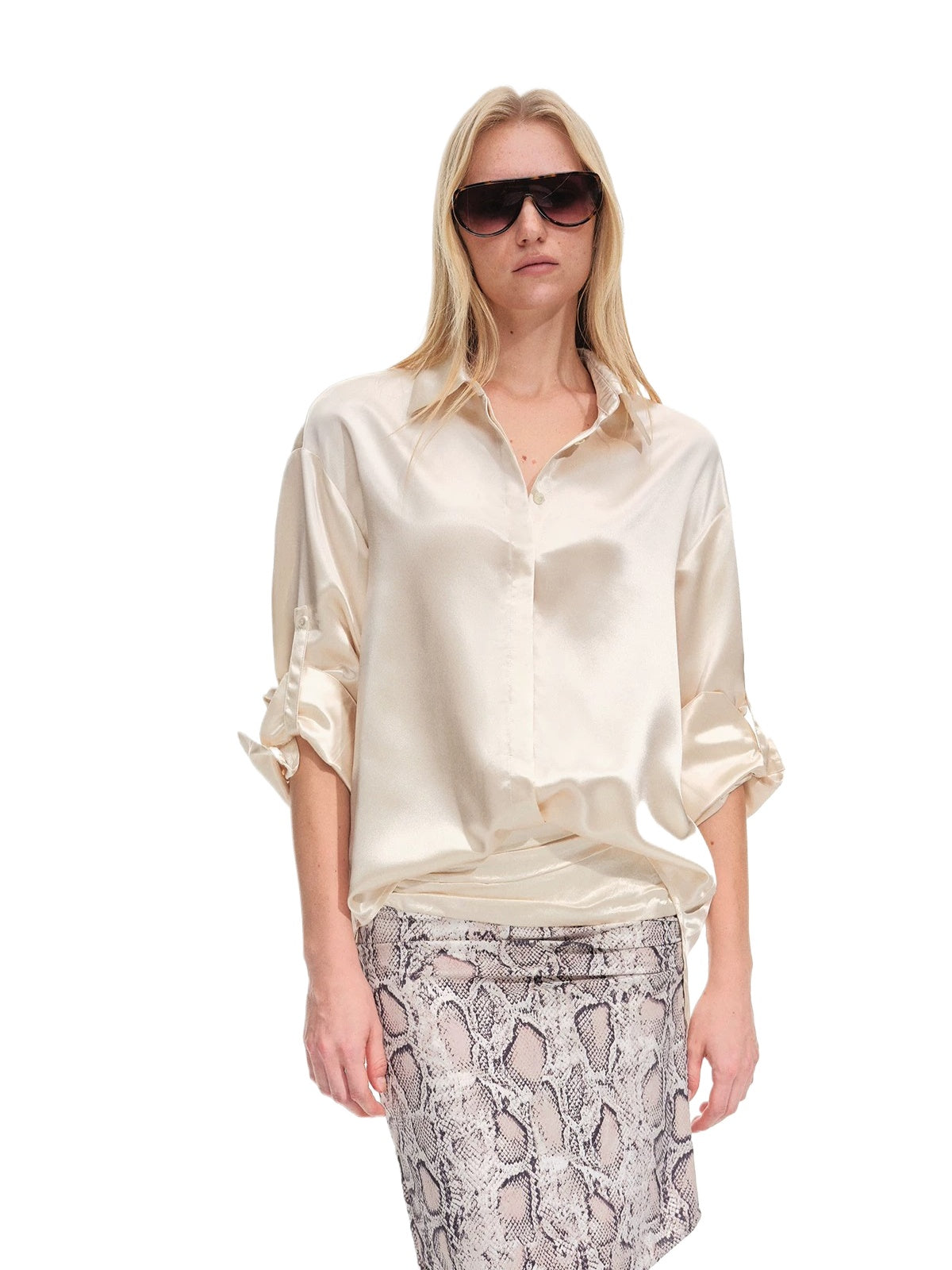Acetate Satin Relaxed Polo Shirt