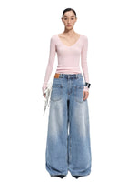 Rose Luna Mercerized Wool V-Neck Top