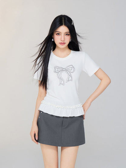 Ballet-style Bow-adorned Short sleeve Top