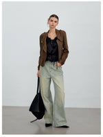 Brown Asymmetric Suede Jacket