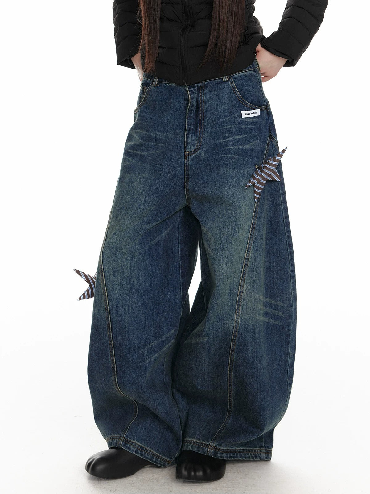 Star Patch Wide Leg Jeans