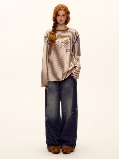 Suede Patchwork Cat-Whisker Wide-Leg Jeans