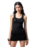 Floral Rhinestone Semi-Sheer I-shaped Tank Top