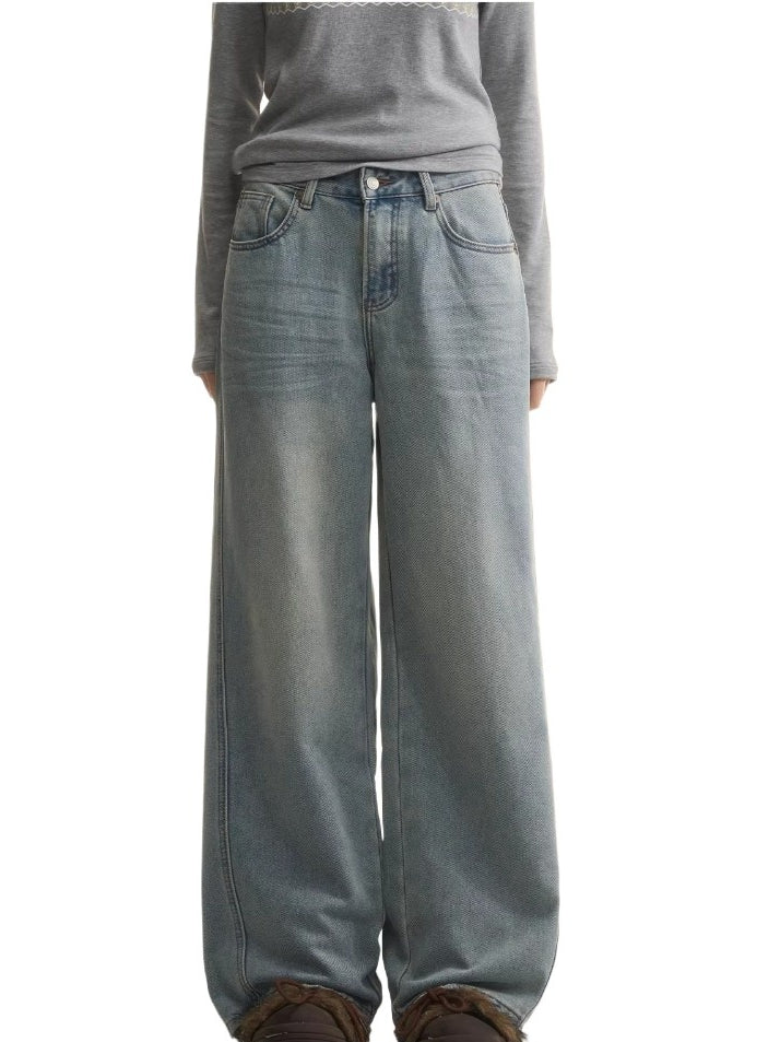 Light Blue Washed Distressed Straight-Leg Jeans