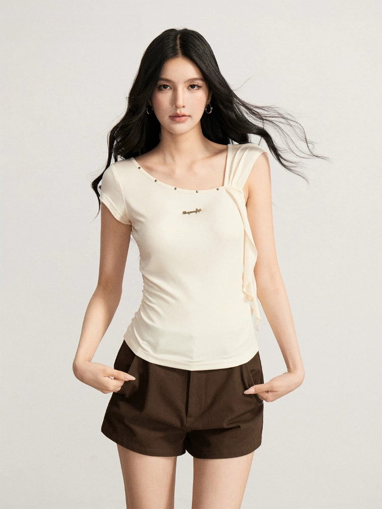 Asymmetric Draped Slim T-Shirt