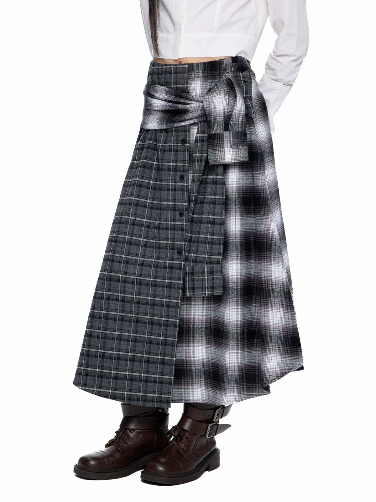 Plaid Waist A-Line Skirt