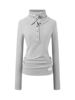 Drape-Neck Slim Knit Top