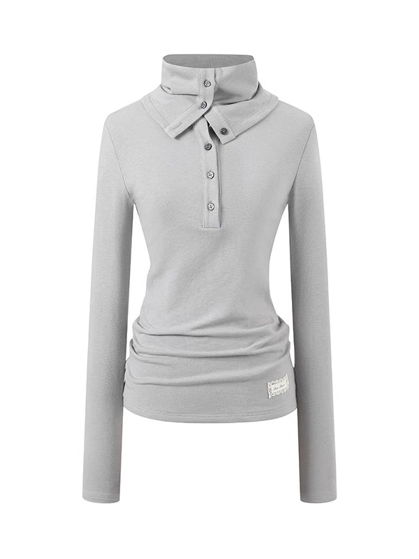 Drape-Neck Slim Knit Top