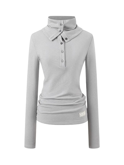 Drape-Neck Slim Knit Top