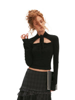Cutout Lace-Up Fitted Long Sleeve Top