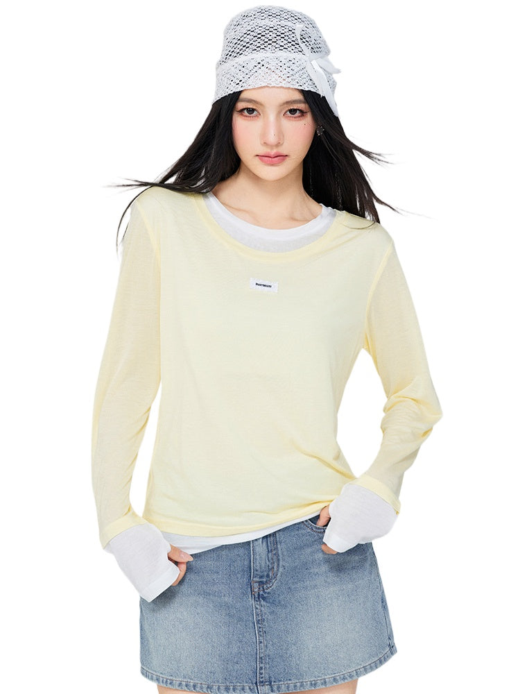Faux Two-Piece Tencel Sunscreen T-shirt