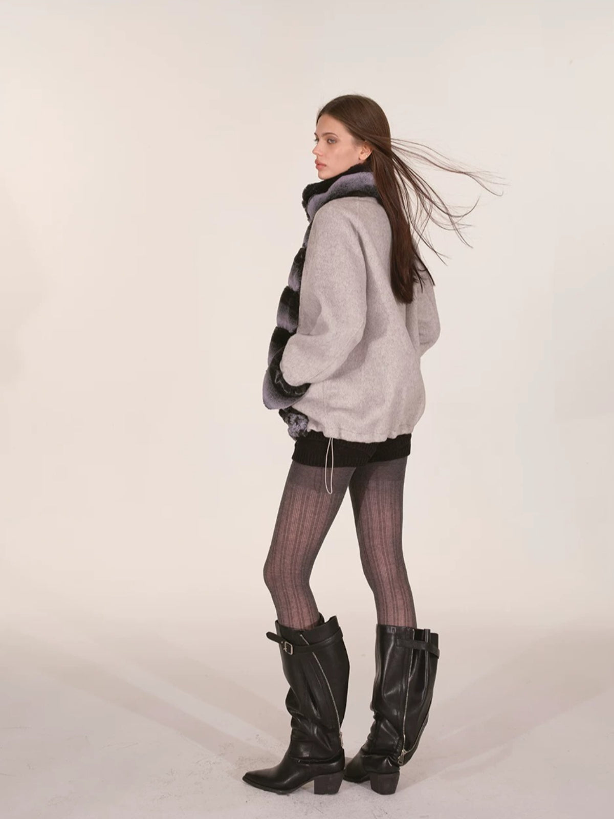 Gradient Faux Fur Wool Coat