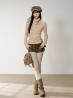 Drape-Neck Slim Knit Top
