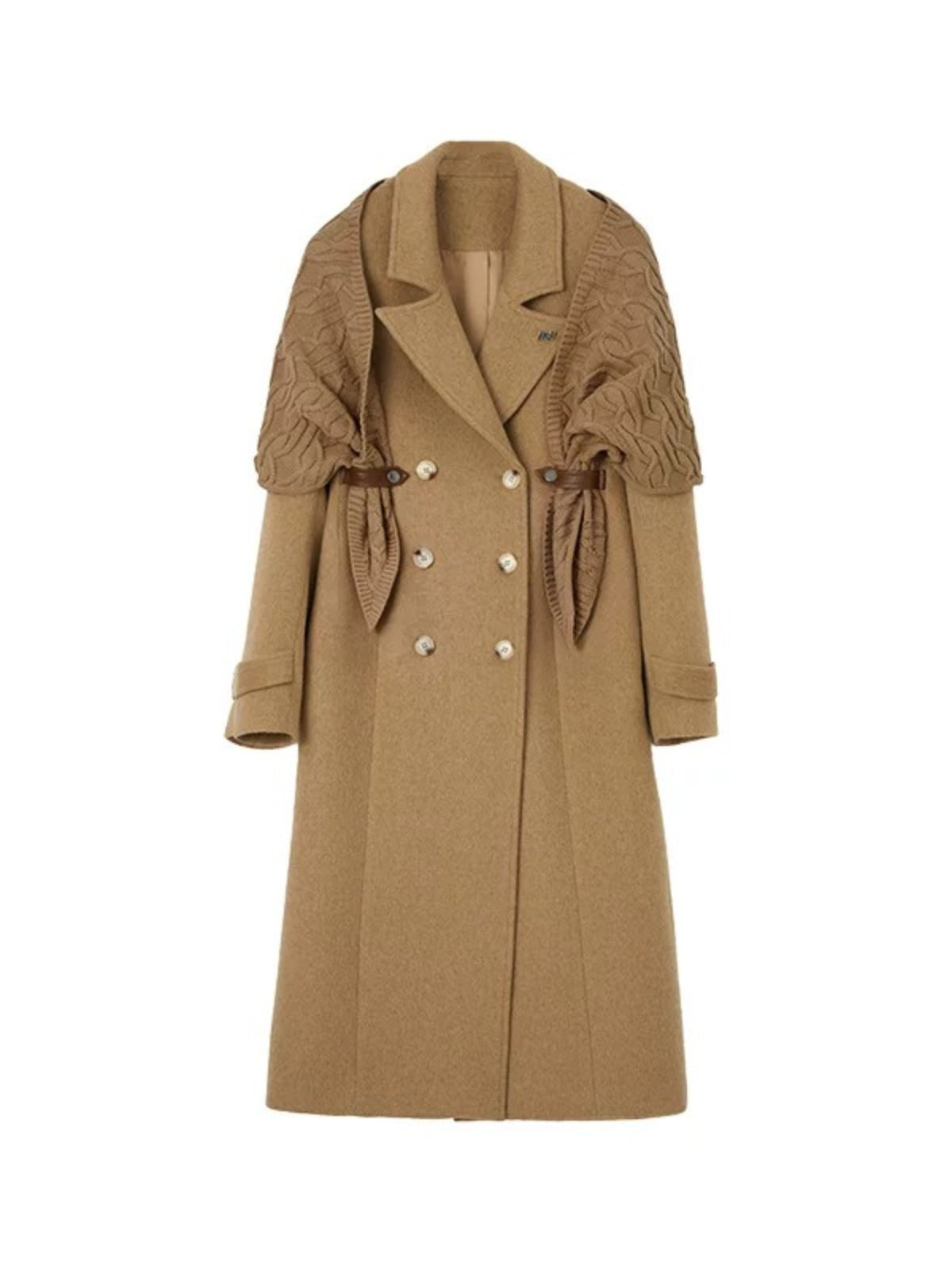 Detachable Knit Shawl Wool-Blend Coat