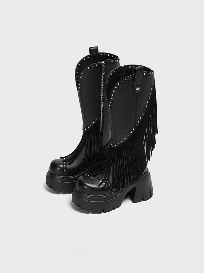 Black Studded Fringe Cowboy Boots