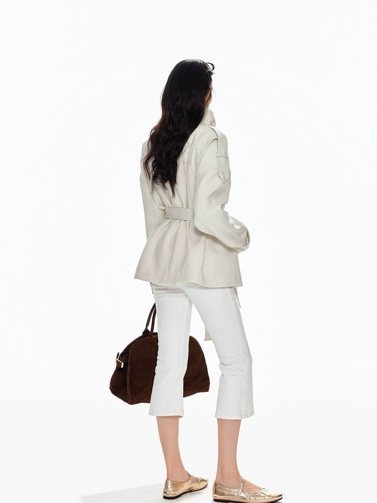 Wool Double Breasted Belted Short Coat