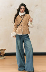 Khaki Shearling Fur Coat