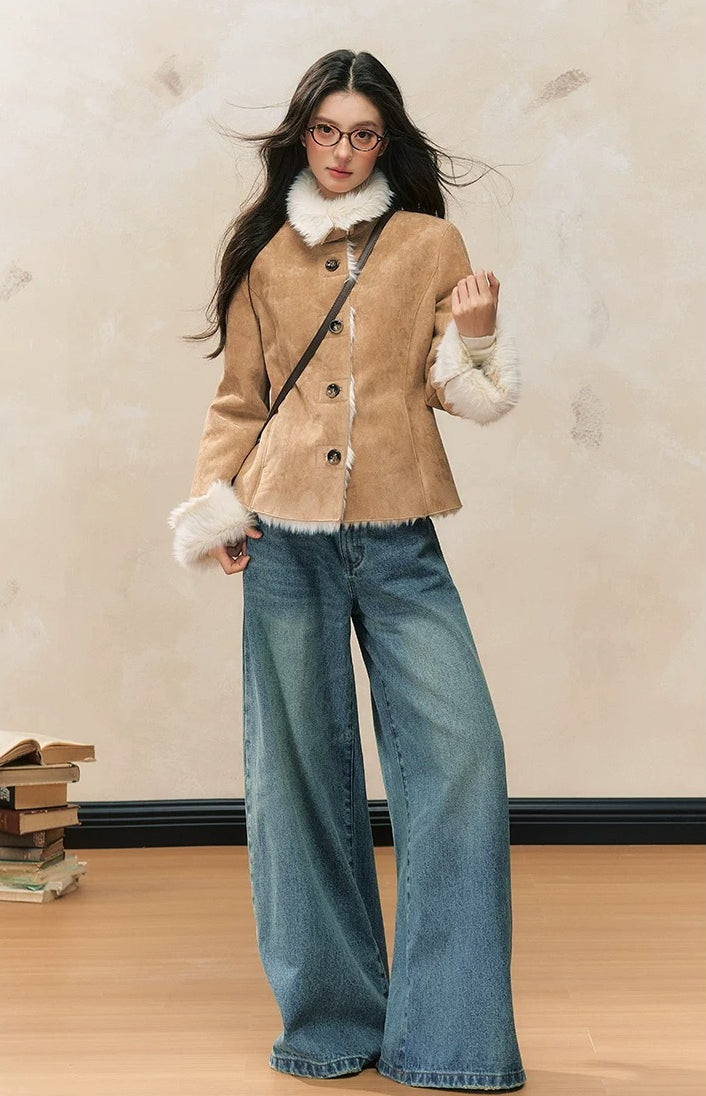 Khaki Shearling Fur Coat