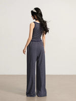 Navy & Gray Striped Tank Pants Set