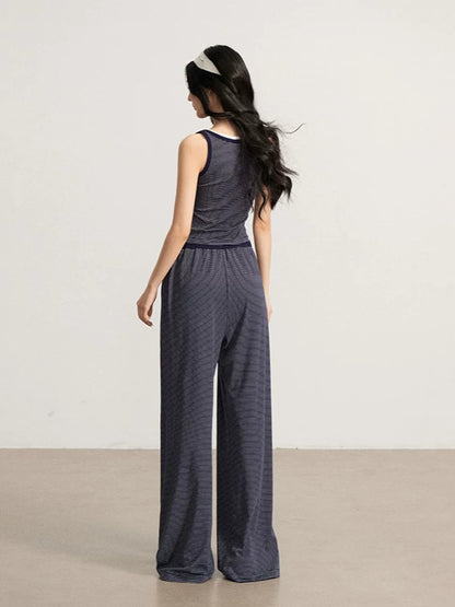 Navy &amp; Gray Striped Tank Pants Set