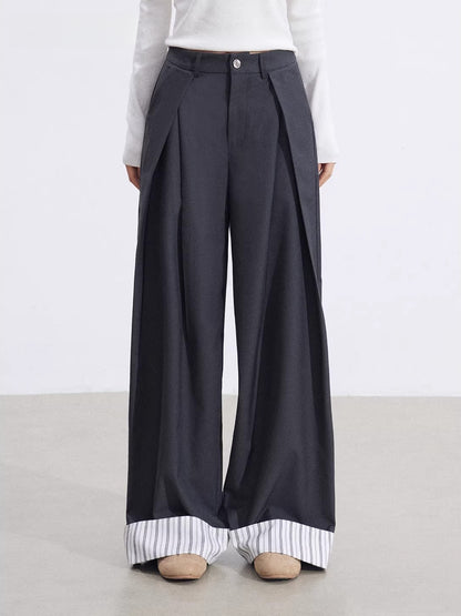 Gray Folded Hem Wide Pants