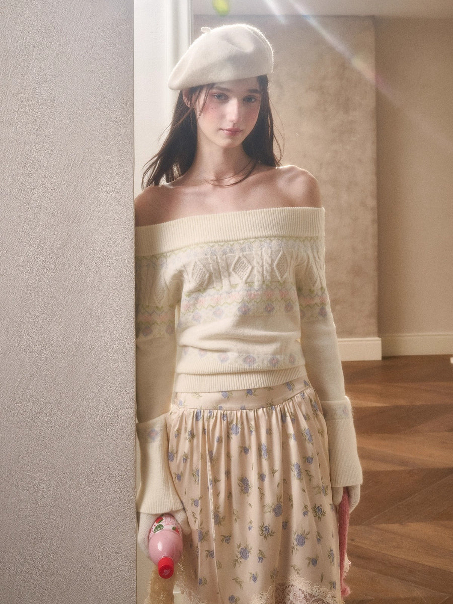 Cosagach Fair Isle Knit Crewneck &amp; Floral Skirt Set