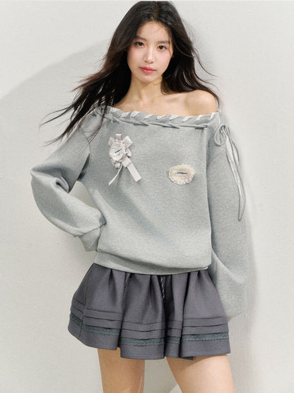 Off The Shoulder Brooch Sweatshirt
