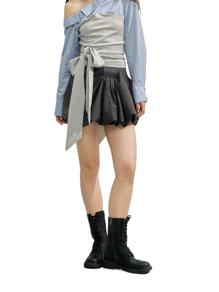 Checkered Ruched Tulip Mini Skirt