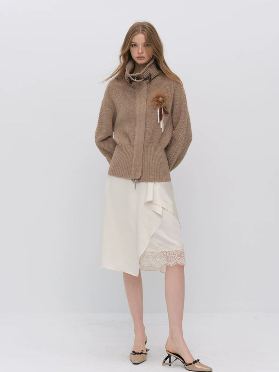 Oversized Toggle Collar Waffle Cardigan