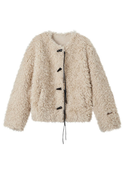 Beige Fringed Toggle Coat