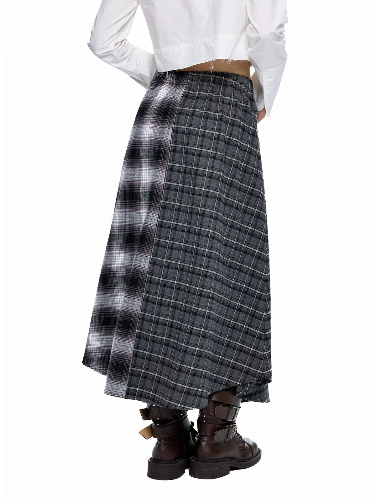 Plaid Waist A-Line Skirt