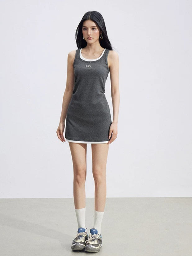 Colorblock U-Neck Dress