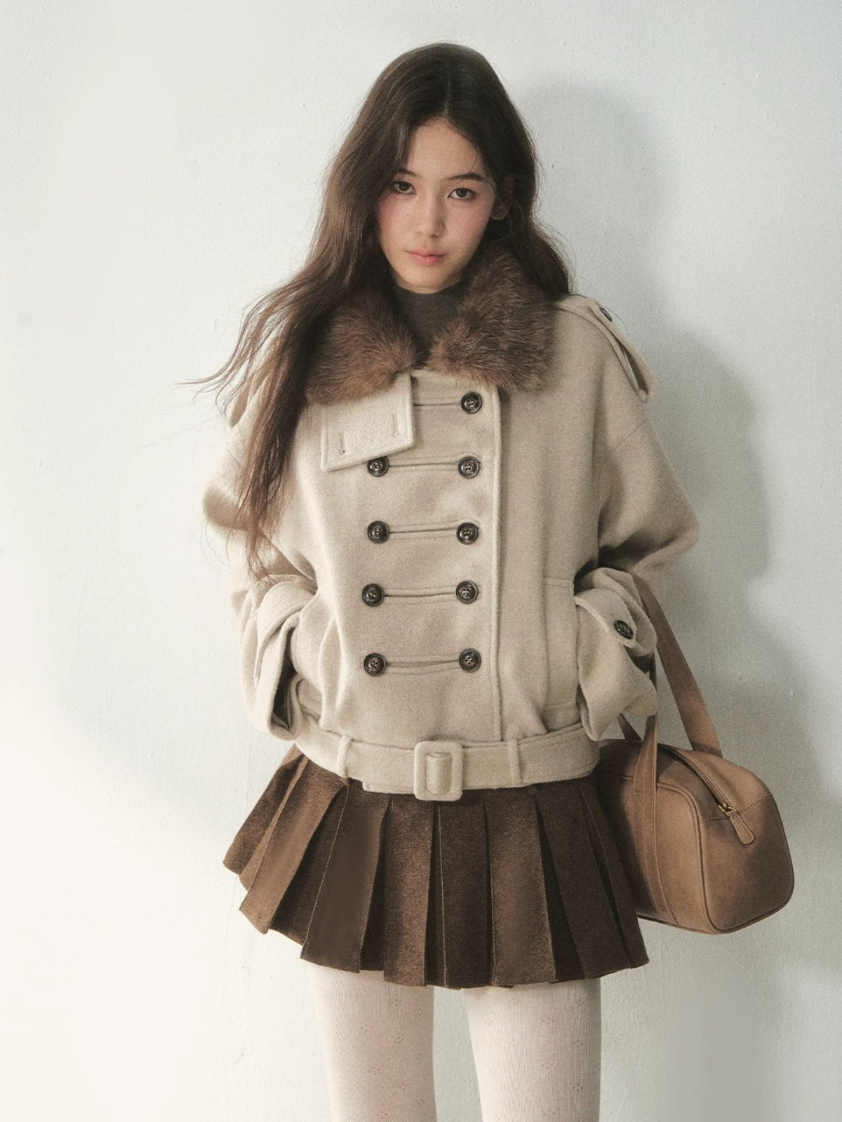Double-Breasted Wool Cape Coat