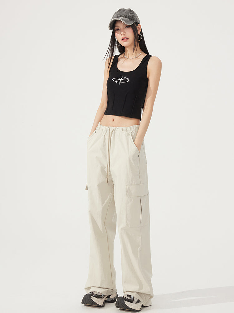Waist-Cinching U-Neck Star Versatile Tank Top