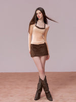 Studded Belt Faux Suede A-Line Skirt