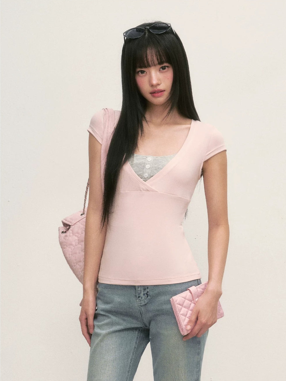 Pink Striped Layered Top Set