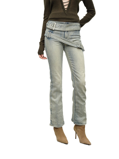 Double Waist Flared Denim Pants