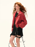 Red Utility Stand Collar Cropped Jacket