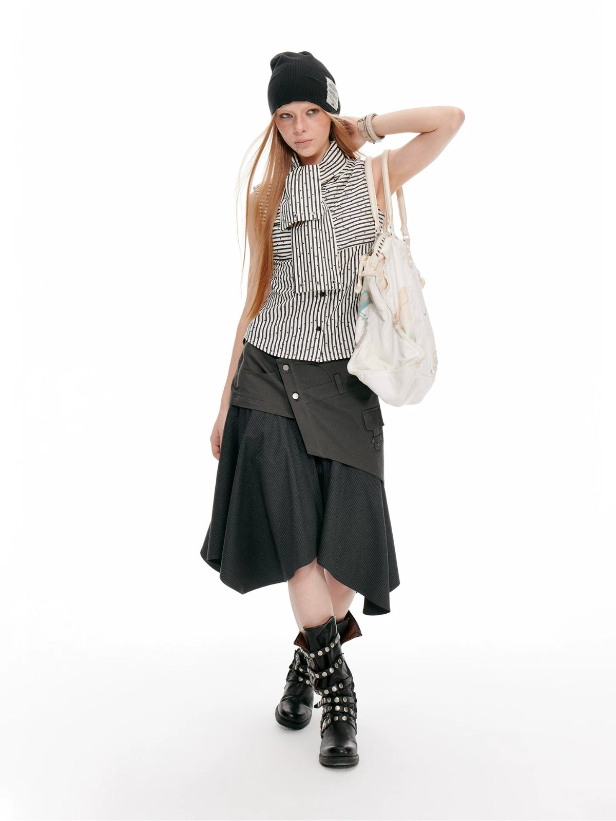 Vintage Asymmetric Cargo Midi Skirt