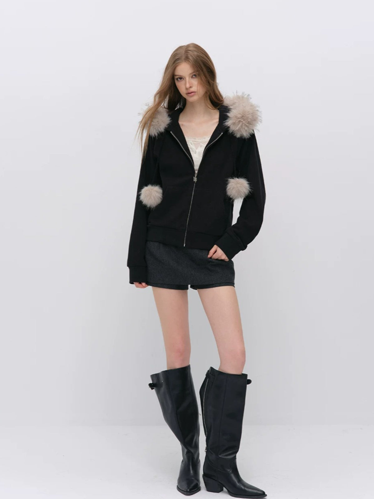 Fur Trim Knit Lounge Set