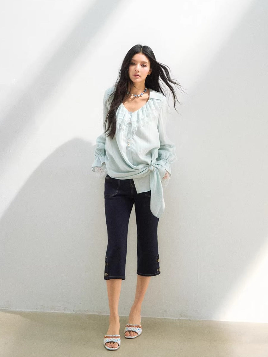 Lace Trim Lyocell Blouse